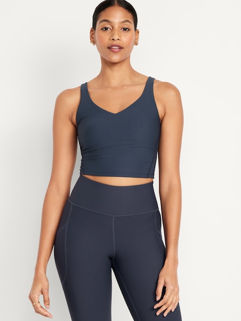 Light Support PowerSoft Rib Longline Sports Bra - Blue