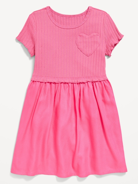 Robe à motif à manches courtes pour toute-petite fille - Rose Luxueux