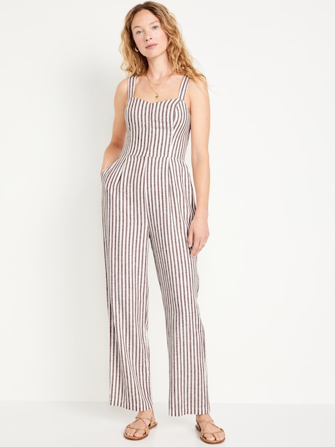 Fit & Flare Linen-Blend Jumpsuit