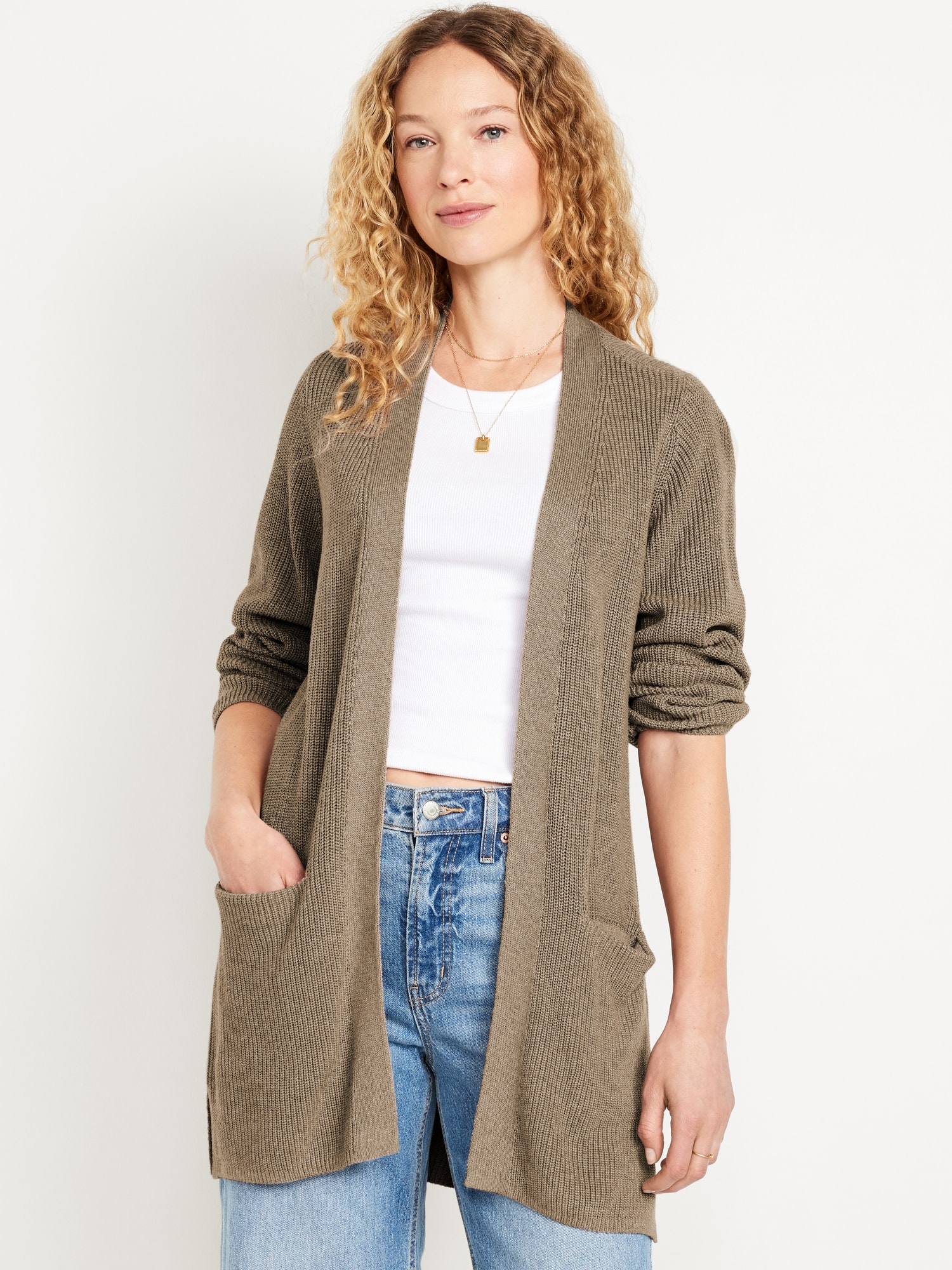 Open-Front Longline Cardigan Sweater