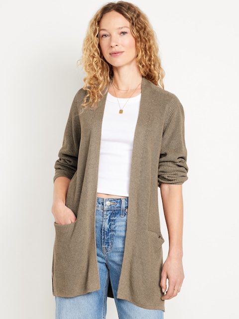 Cardigan long sans boutons en tricot côtelé