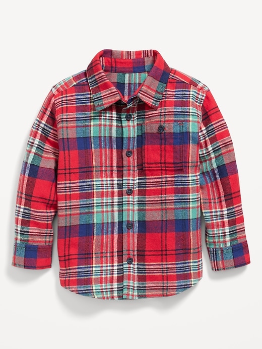 View large product image 1 of 1. Cozy Long-Sleeve Plaid Pocket Shirt for Toddler Boys