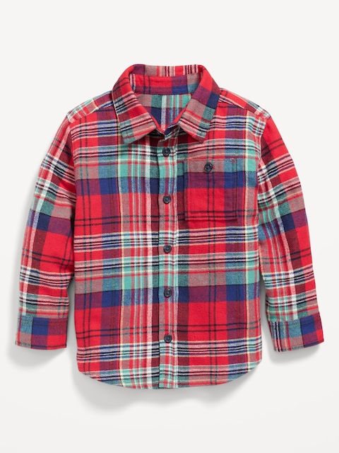 Cozy Long-Sleeve Plaid Pocket Shirt for Toddler Boys