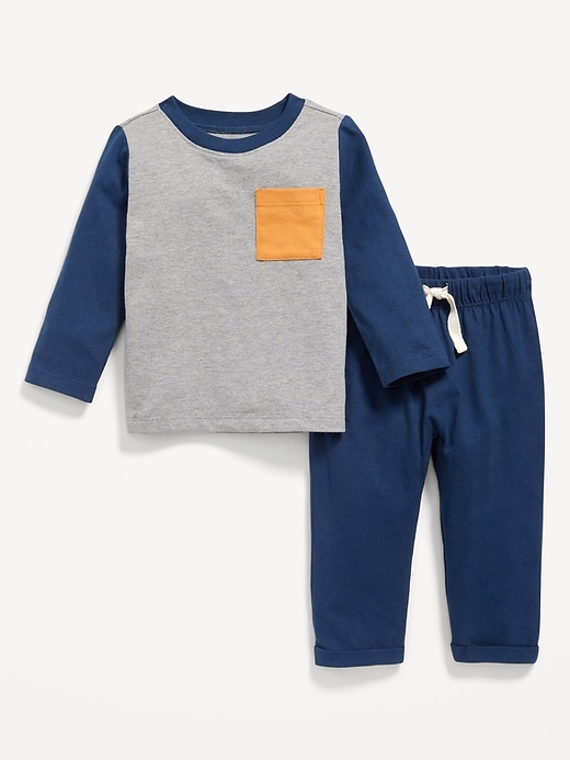 Voir une image plus grande du produit 1 de 3. Ensemble de t-shirt à poche à manches longues et pantalon pour bébé