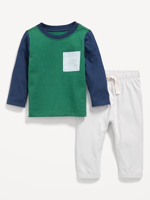 Ensemble de t-shirt à poche à manches longues et pantalon pour bébé