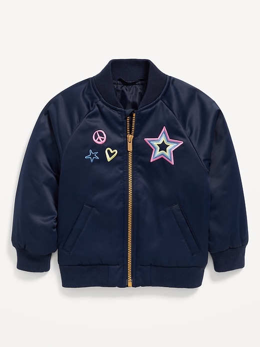 Voir une image plus grande du produit 1 de 1. Blouson aviateur en satin avec glissière à l’avant pour Toute-petite fille