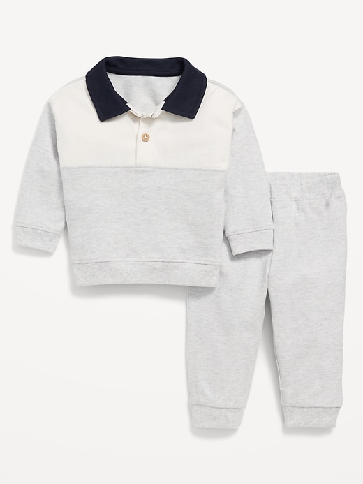 View large product image 1 of 2. Long-Sleeve Jersey Knit Polo Shirt and Joggers Set for Baby