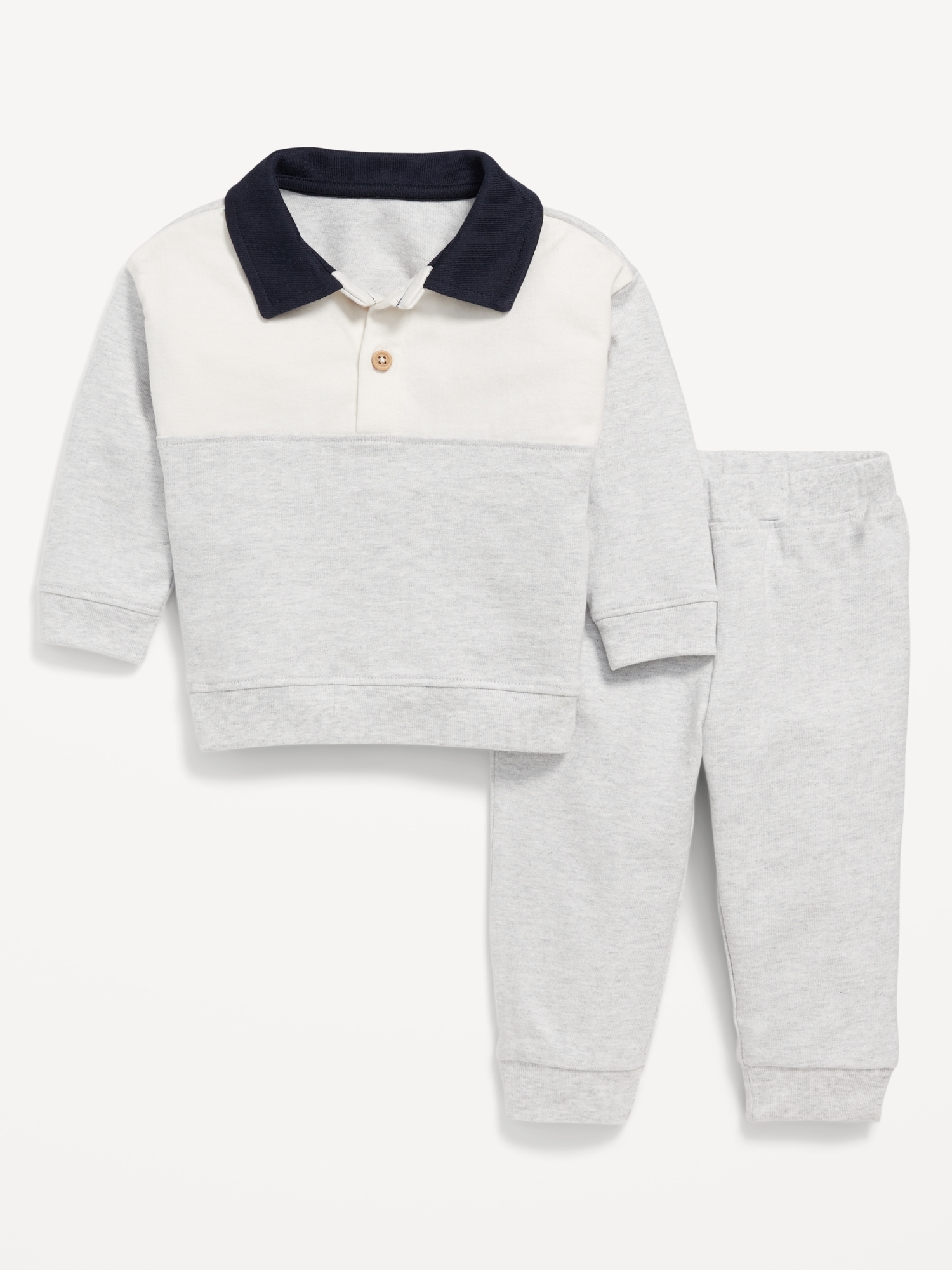 Long-Sleeve Jersey Knit Polo Shirt and Joggers Set for Baby