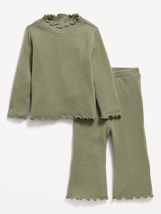 View large product image 1 of 2. Plush Ribbed Long-Sleeve Top and Flare Pants Set for Baby