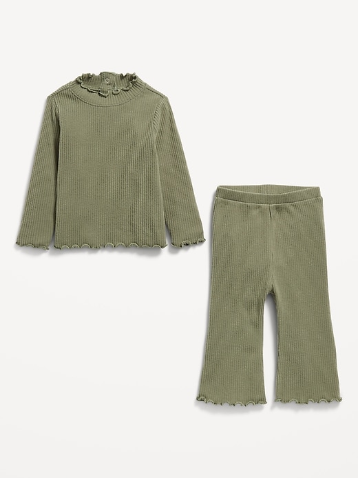 View large product image 2 of 2. Plush Ribbed Long-Sleeve Top and Flare Pants Set for Baby