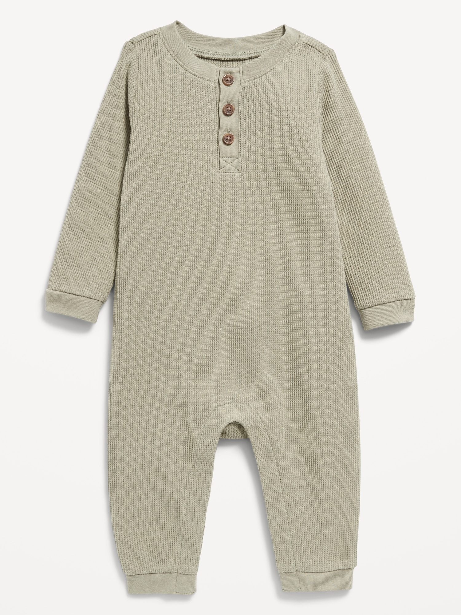 Long-Sleeve Thermal-Knit Henley One-Piece for Baby