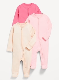 Image number 1 showing, 2-Way-Zip Sleep & Play Footed One-Piece 3-Pack for Baby