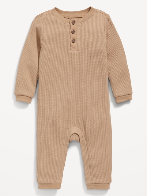 Long-Sleeve Thermal-Knit Henley One-Piece for Baby