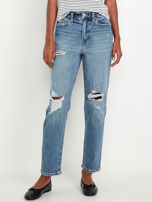 L'image numéro 2 présente Jean OG droit déchiré à taille haute longueur cheville pour Femme