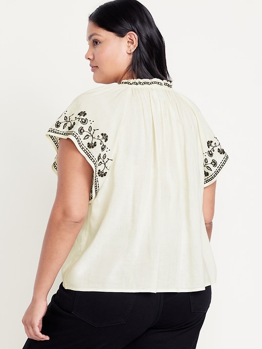 Image number 8 showing, Embroidered Split-Neck Top