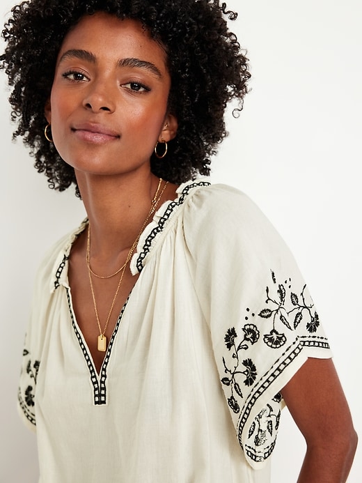 Image number 4 showing, Embroidered Split-Neck Top