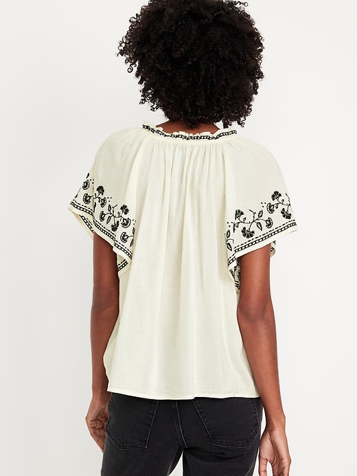 Image number 2 showing, Embroidered Split-Neck Top