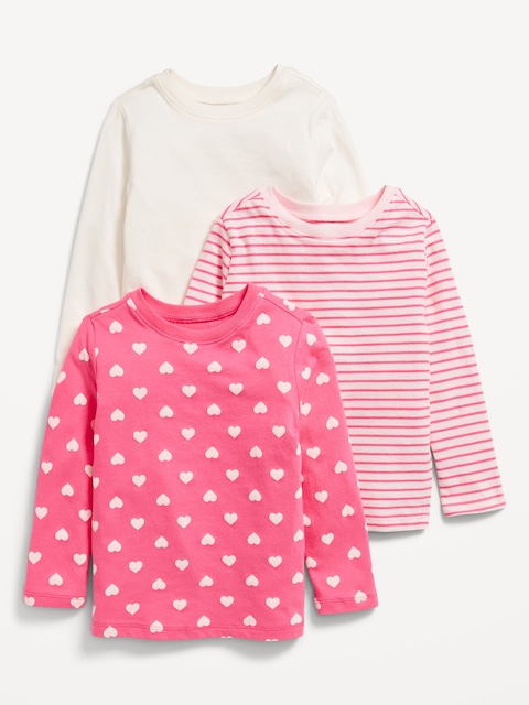 T-shirt à manches longues à imprimé pour toute-petite fille (paquet de 3) - Multi