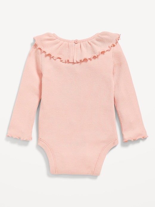 View large product image 2 of 2. Long-Sleeve Ruffle-Trim Thermal-Knit Bodysuit for Baby