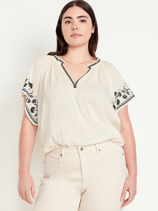 Image number 5 showing, Embroidered Split-Neck Top