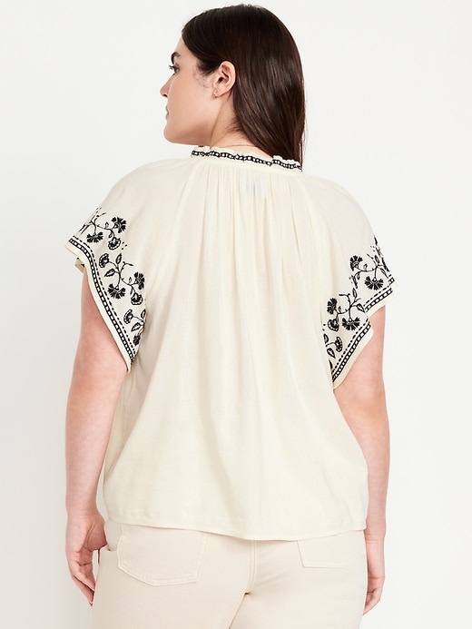 Image number 6 showing, Embroidered Split-Neck Top