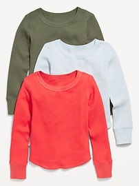 Image number 1 showing, Long-Sleeve Thermal-Knit T-Shirt 3-Pack for Girls