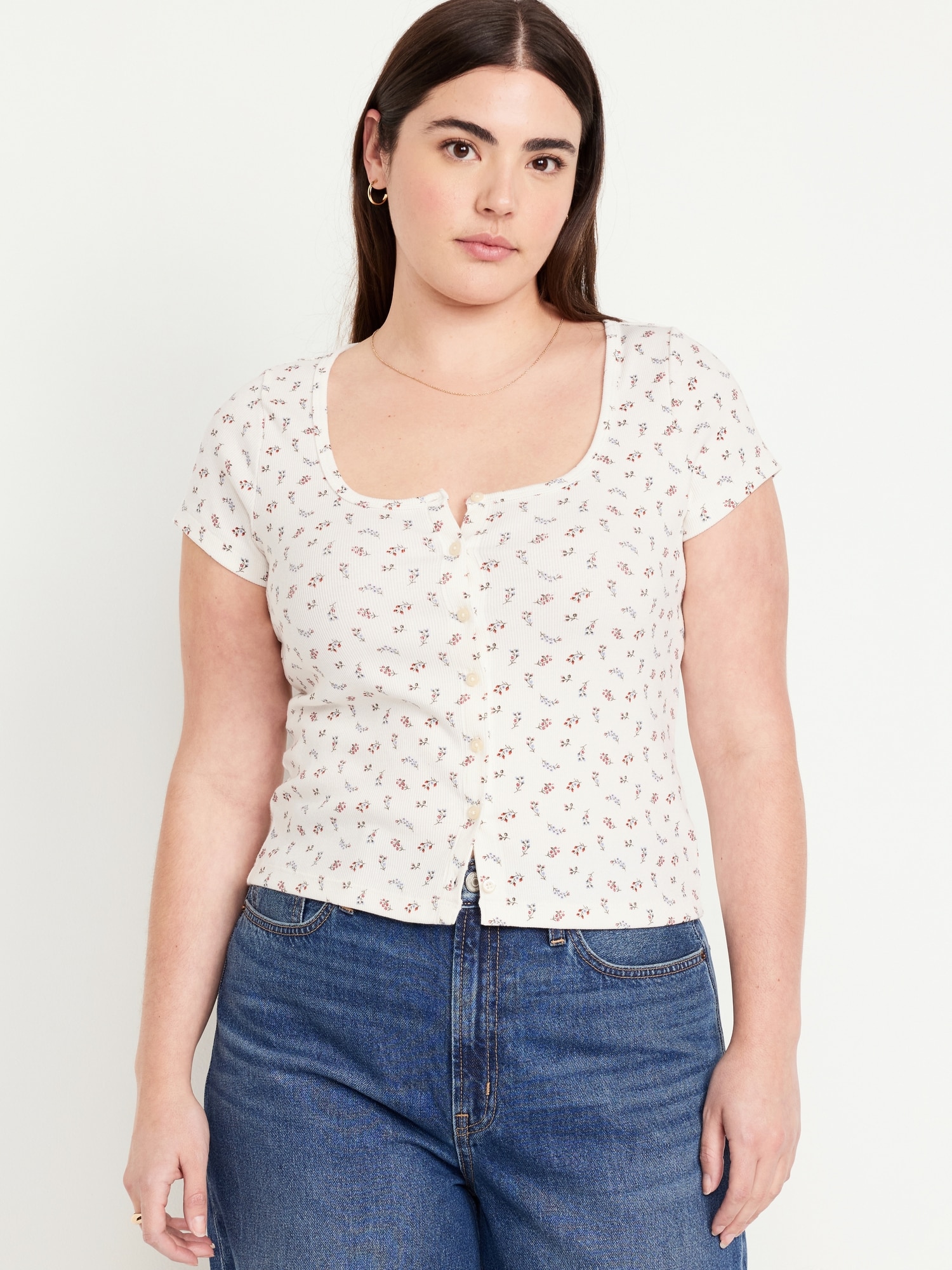 Rib-Knit Button-Down Top