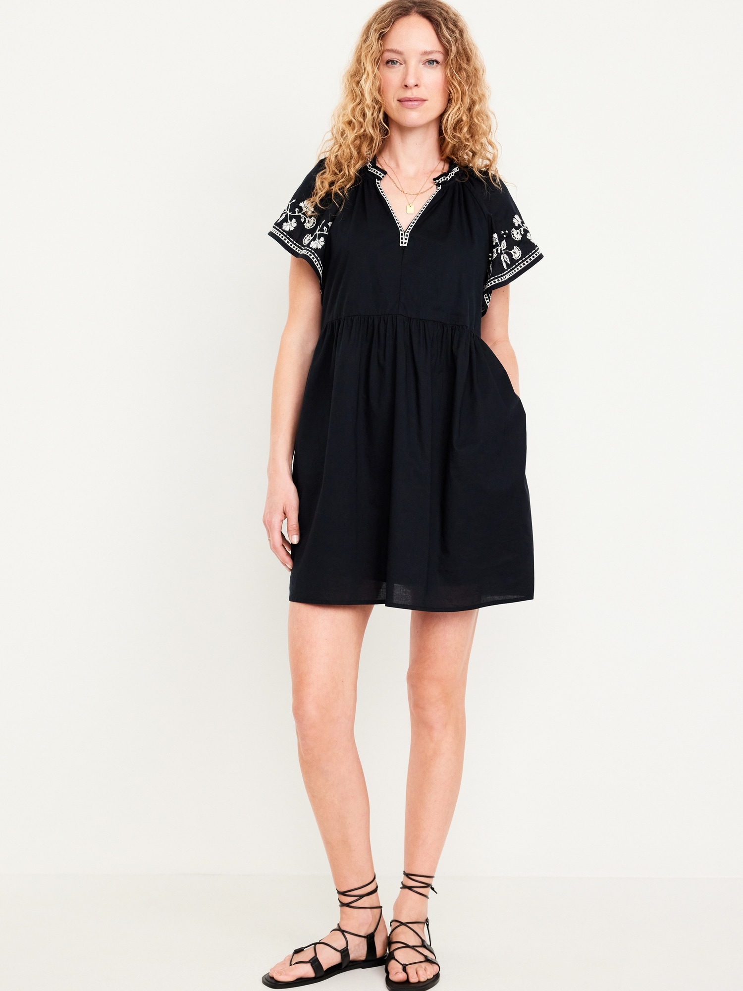 Embroidered Mini Swing Dress