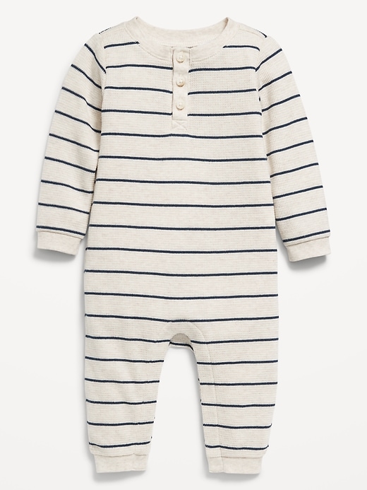 View large product image 1 of 2. Printed Long-Sleeve Thermal-Knit Henley One-Piece for Baby