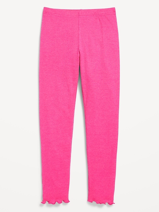 View large product image 1 of 3. High-Waisted Lettuce Edge Rib-Knit Leggings for Girls