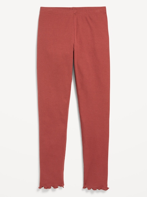 High-Waisted Lettuce Edge Rib-Knit Leggings for Girls