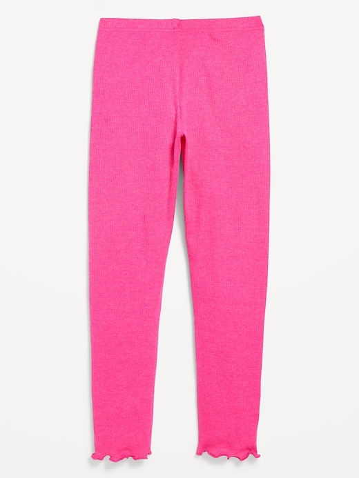 View large product image 2 of 3. High-Waisted Lettuce Edge Rib-Knit Leggings for Girls