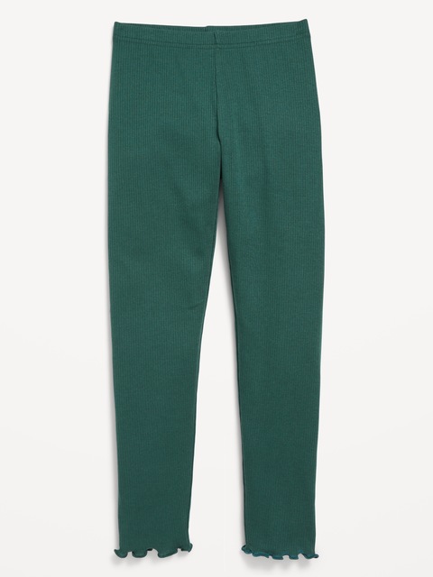 Legging en tricot côtelé à taille haute à ourlet ondulé pour fille - Vert Émeraude