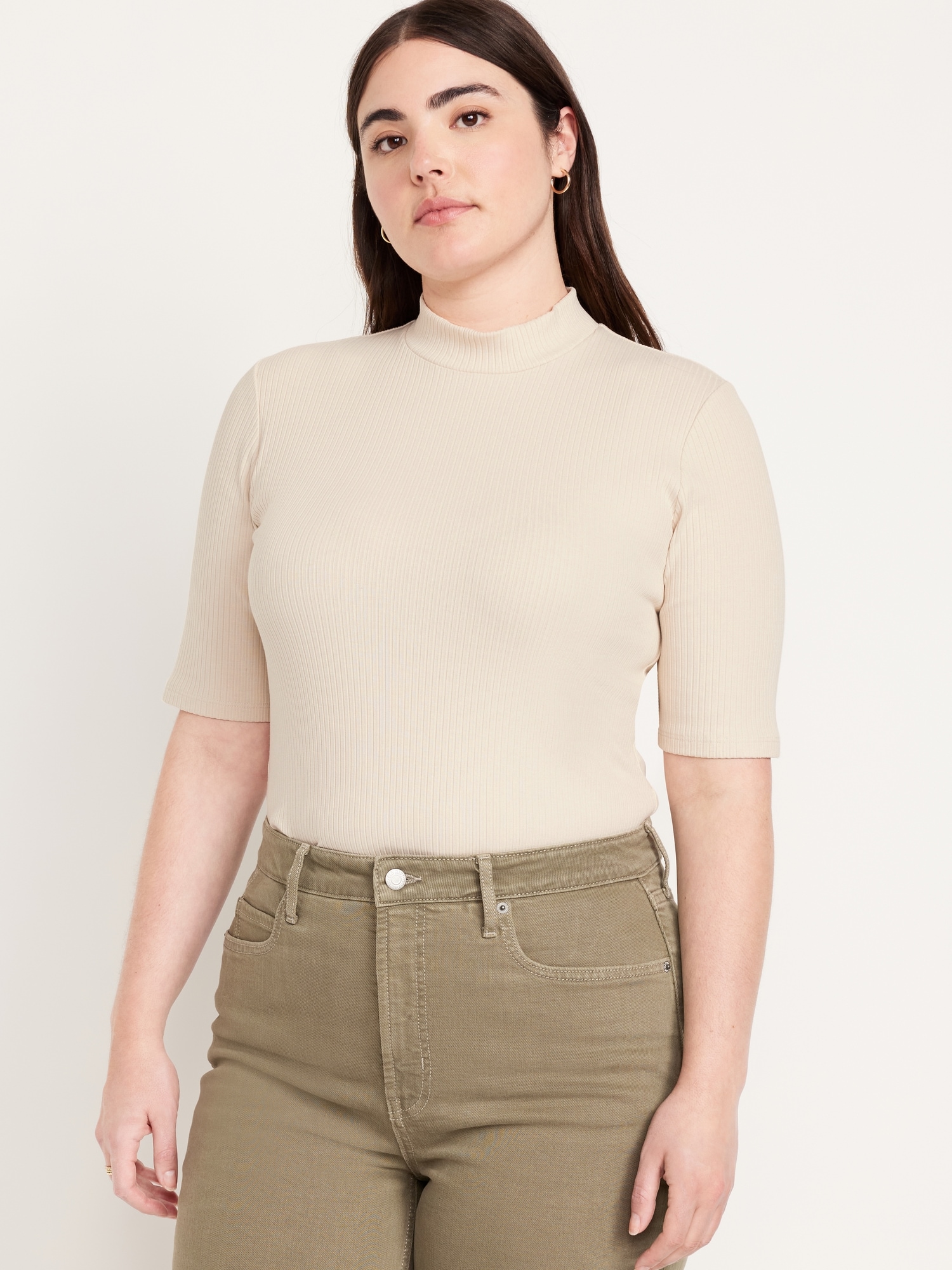 Ribbed Mock-Neck Top