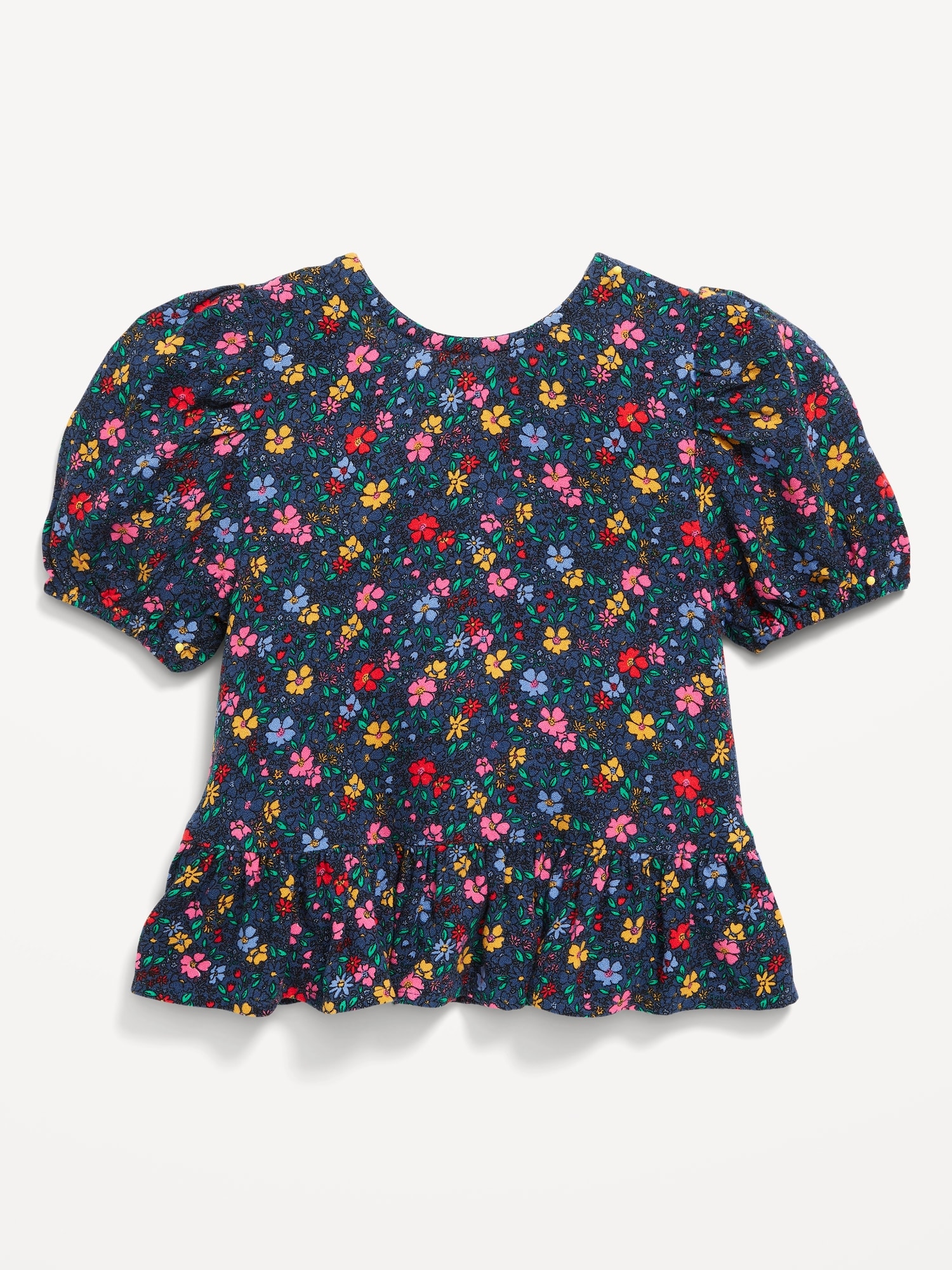 Printed Short-Sleeve Crepe Ruffle-Hem Top for Toddler Girls