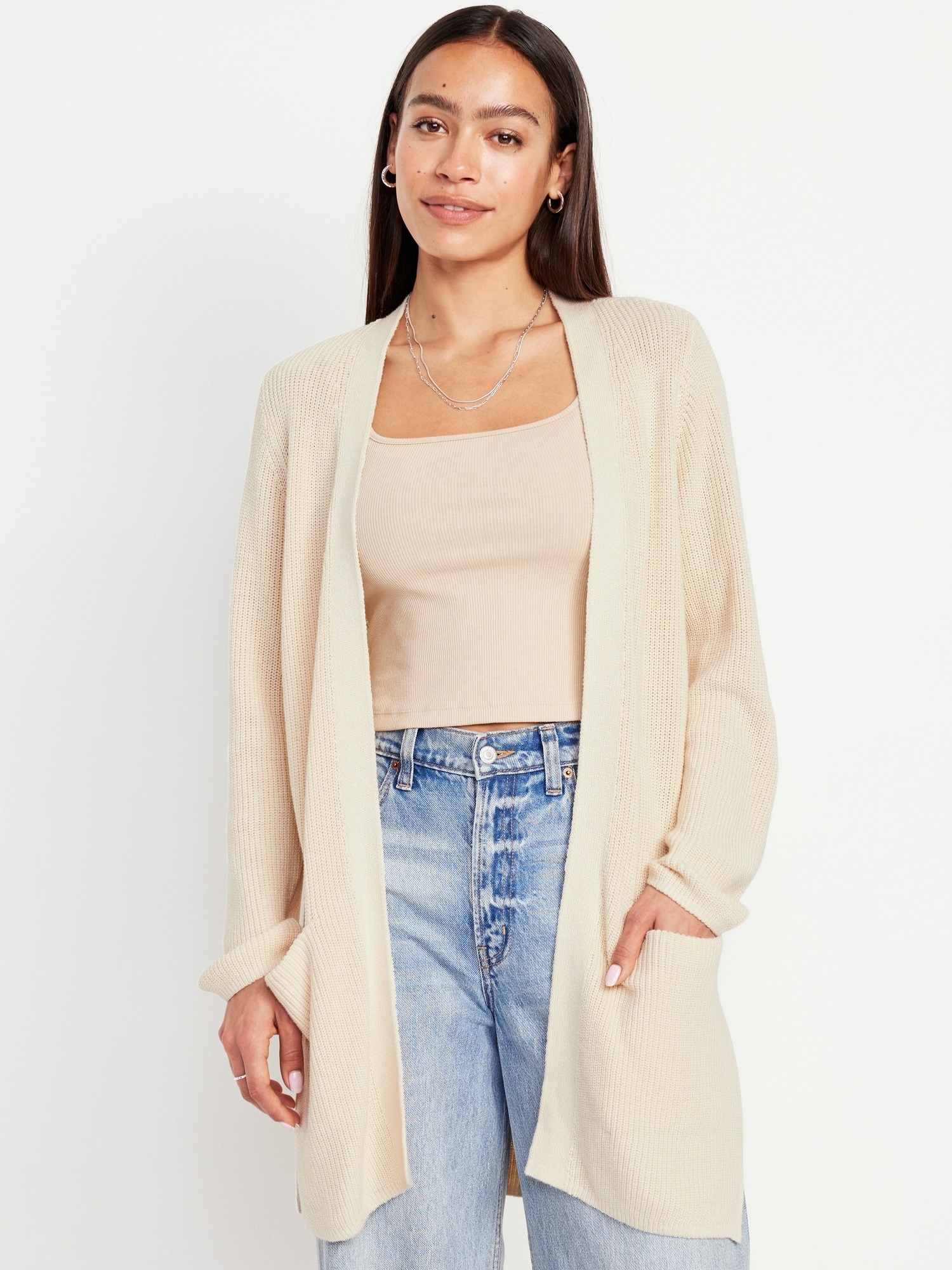 Open-Front Longline Cardigan Sweater