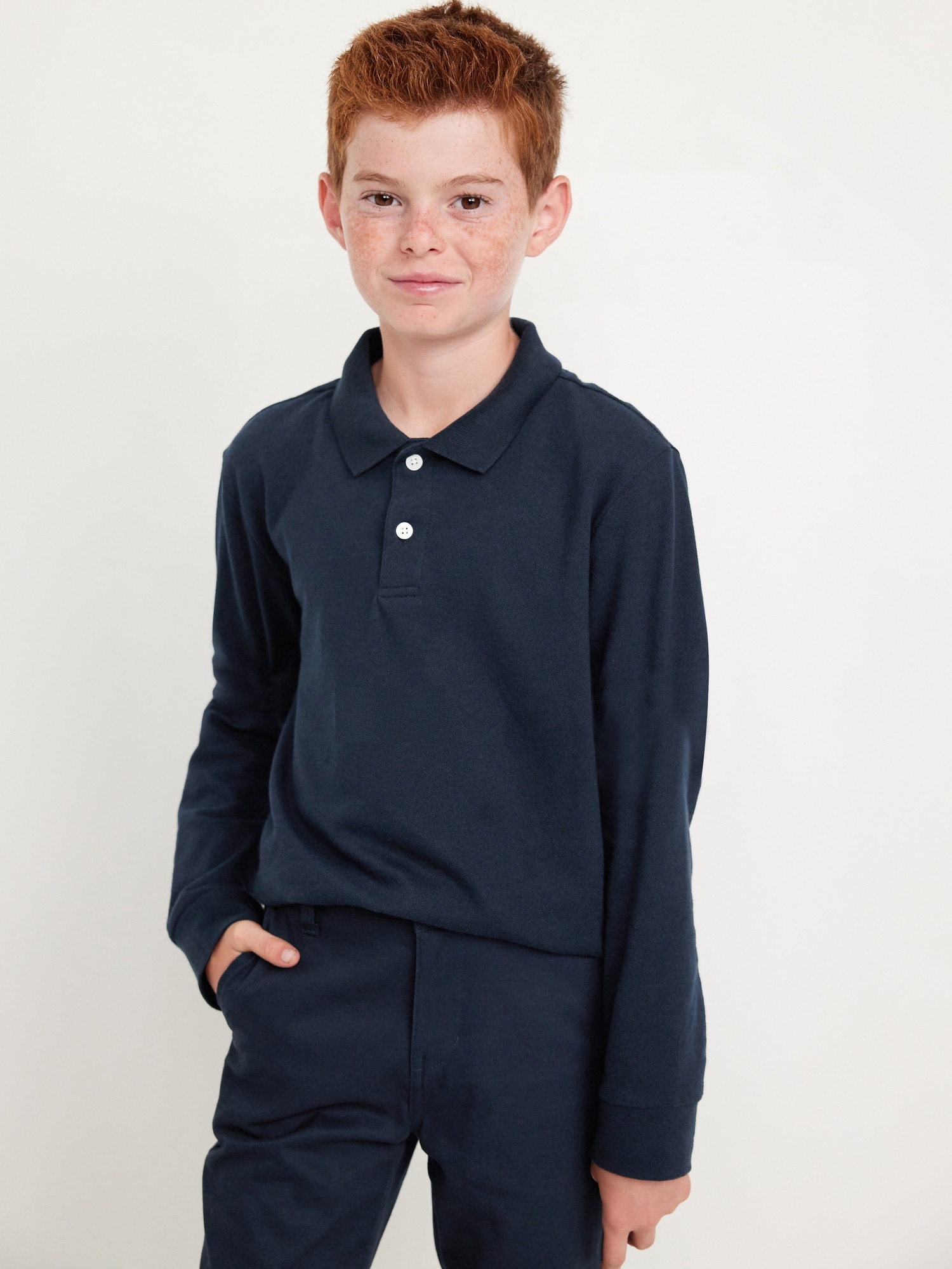 School Uniform Long-Sleeve Polo Shirt for Boys