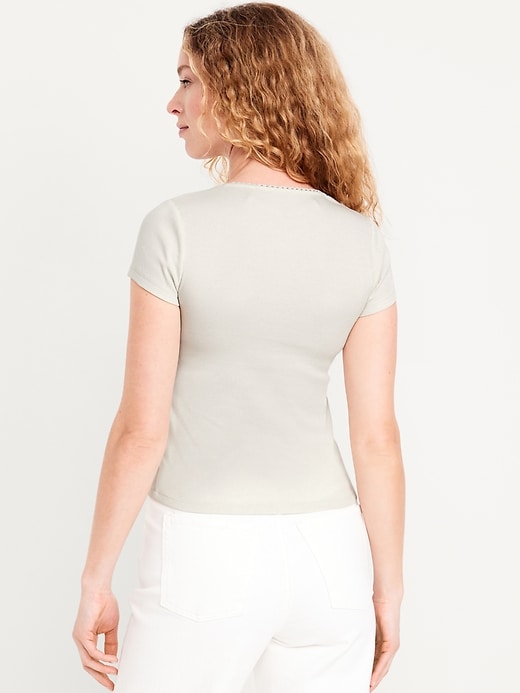 Image number 2 showing, Lace-Trim Rib-Knit Top