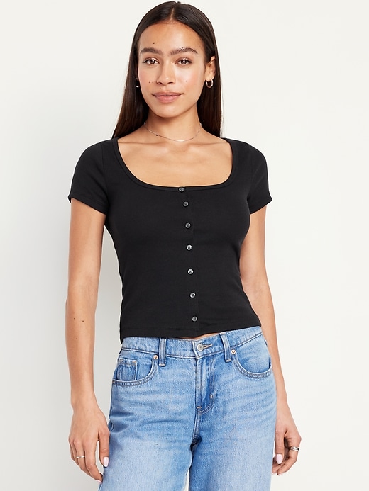 Image number 1 showing, Rib-Knit Button-Down Top