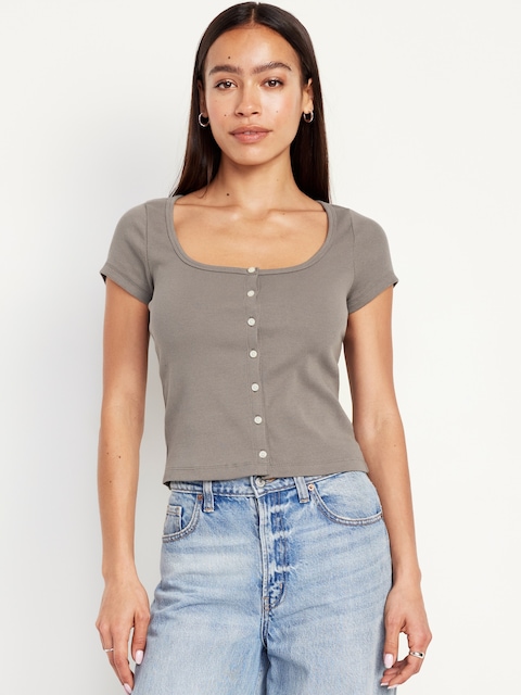 Rib-Knit Button-Down Top
