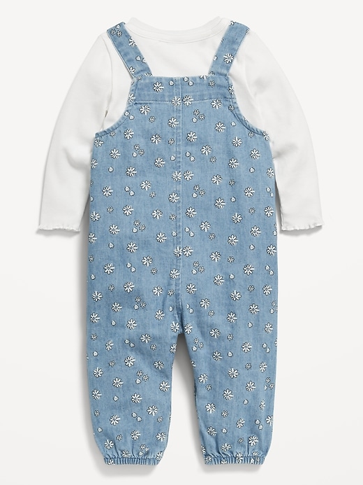 View large product image 2 of 4. Long-Sleeve Ribbed Top and Jean Overalls Set for Baby