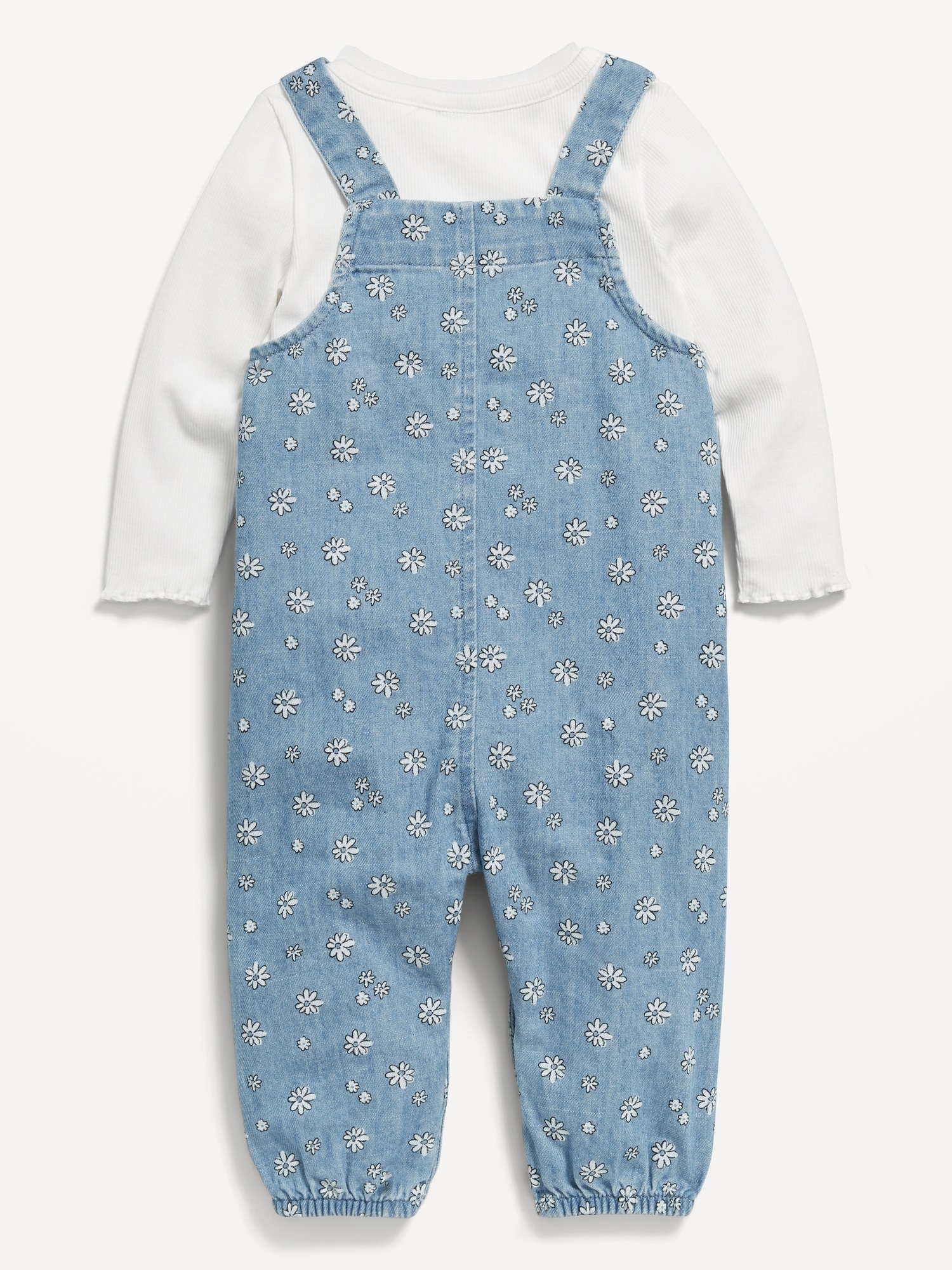 Long-Sleeve Ribbed Top and Jean Overalls Set for Baby