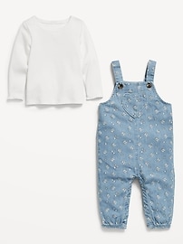 View large product image 3 of 4. Long-Sleeve Ribbed Top and Jean Overalls Set for Baby