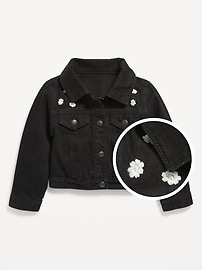 L'image numéro 1 présente Veste camionneur courte en jean avec broderie pour toute-petite