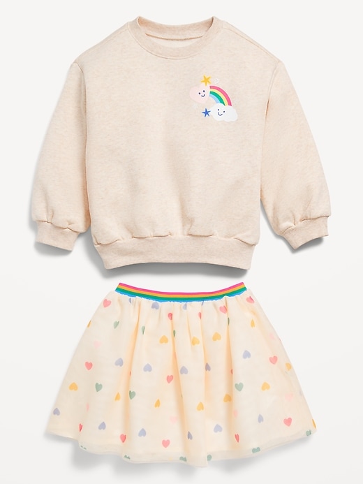 View large product image 2 of 3. Crew-Neck Graphic Sweatshirt and Tulle Skirt Set for Toddler Girls