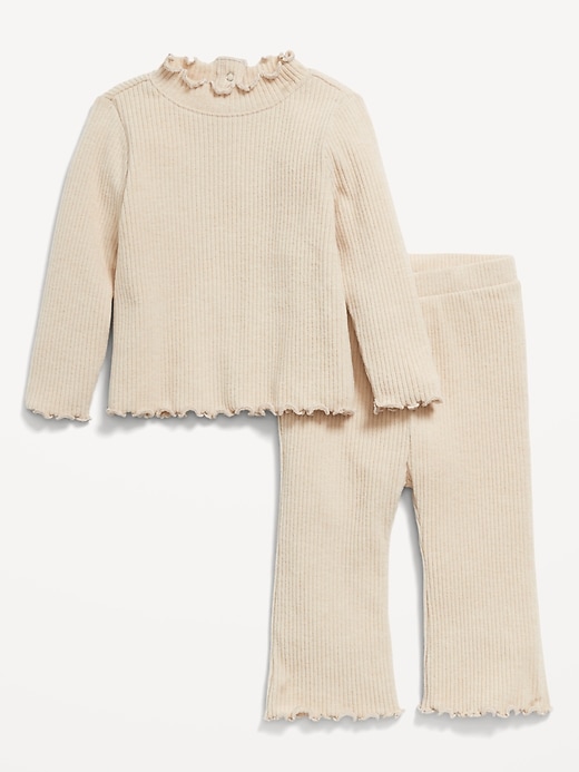 View large product image 1 of 2. Plush Ribbed Long-Sleeve Top and Flare Pants Set for Baby