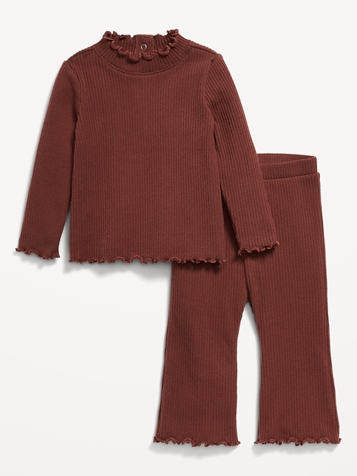 Voir une image plus grande du produit 1 de 2. Ensemble haut à manches longues et pantalon évasé en tricot côtelé pelucheux pour bébé