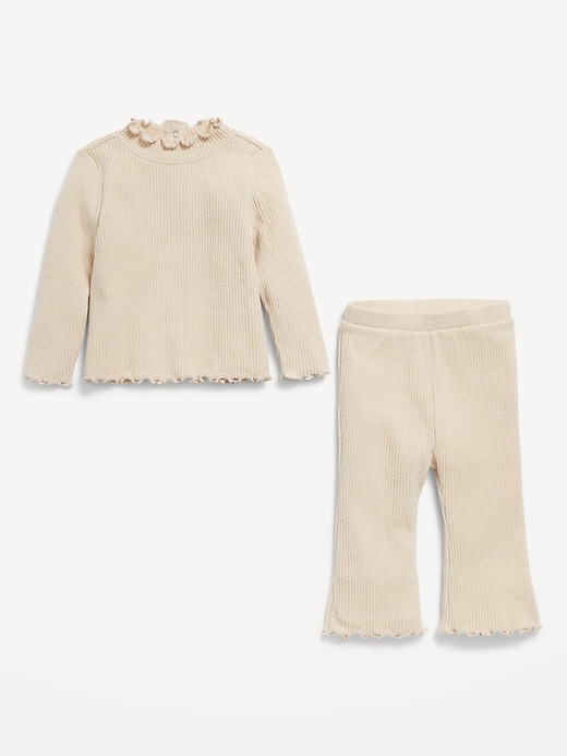 View large product image 2 of 2. Plush Ribbed Long-Sleeve Top and Flare Pants Set for Baby