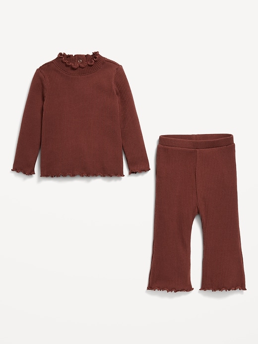 Voir une image plus grande du produit 2 de 2. Ensemble haut à manches longues et pantalon évasé en tricot côtelé pelucheux pour bébé