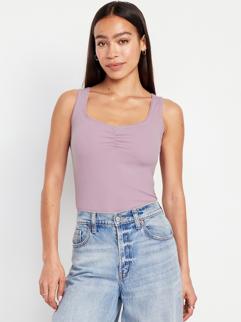 Cinched Rib-Knit Crop Tank Top